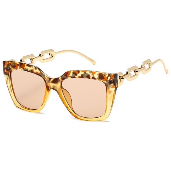 Aeliks Accessories - 002. Square Cat Eye Chain Sunglasses - Yellow Tort Ombre